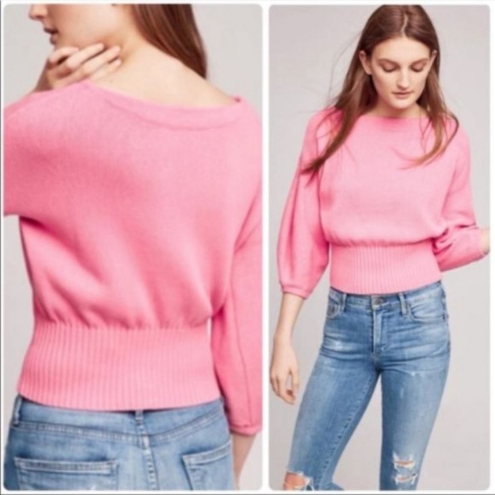 Anthro Knitted & Knotted Pink Balloon Sleeve Knit